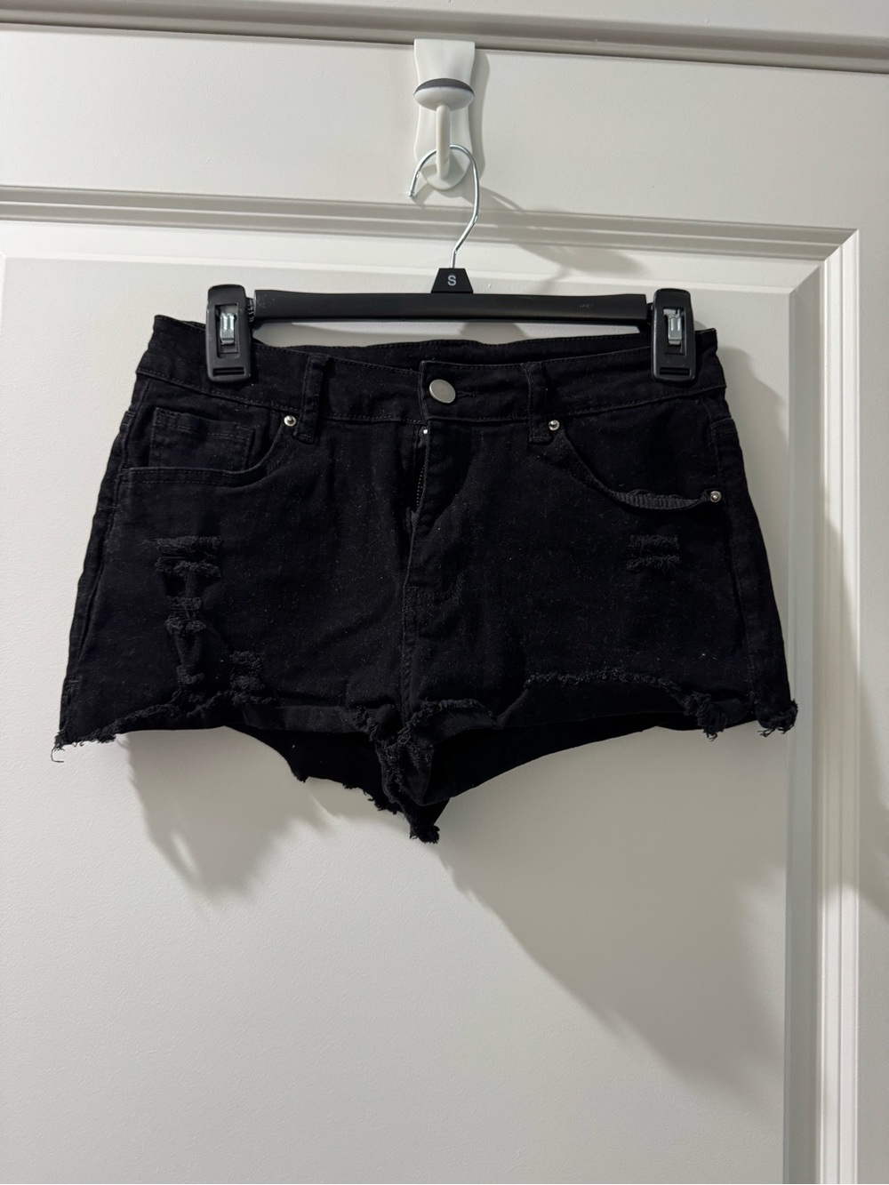 Black Distressed Denim Women's Shorts
